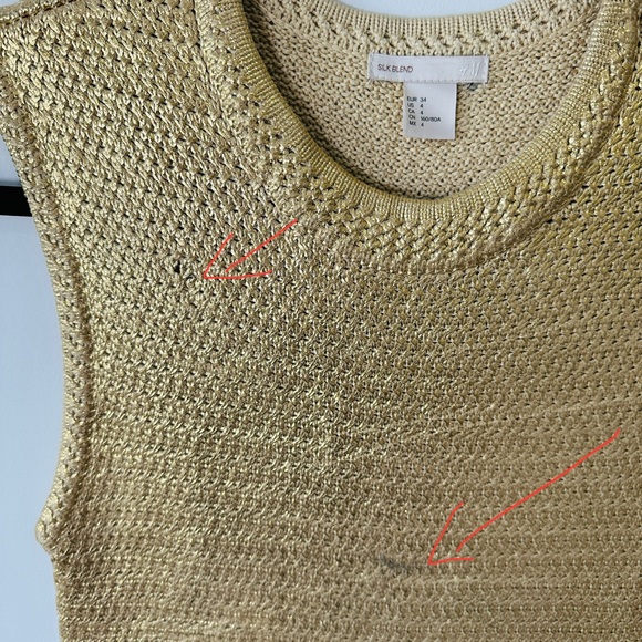 H&M Silk Blend Maxi Length Gold Metallic Knit Vest Dress W/ Side Slits Size 4 - Picture 12 of 12